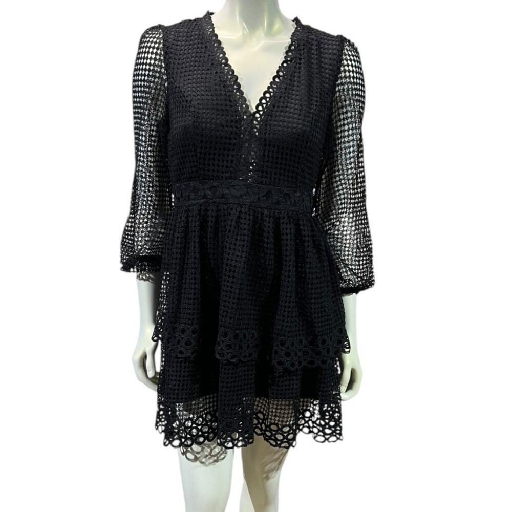 Flying Tomato Small Black Tiered Lace Long Sleeve Dress